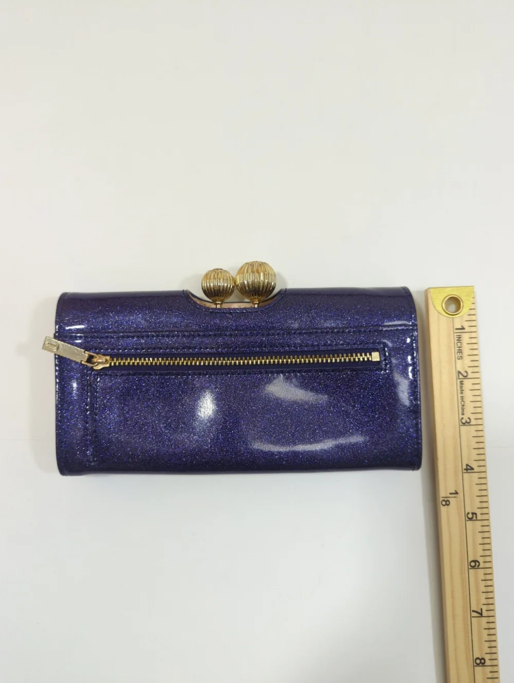 Ted Baker Glitter Patent Purple Sparkle Wallet with Gold Kiss-Lock